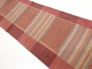 縞に変わり格子模様織出し袋帯